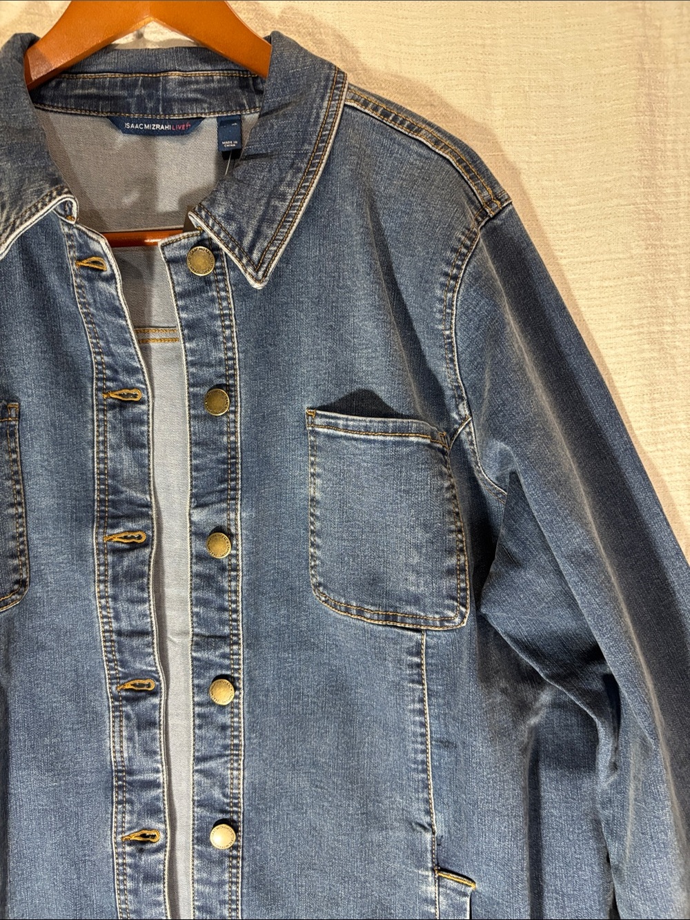 Isaac Mizrahi Dark Blue Denim Jacket with Tie Belt - Picture 4 of 10
